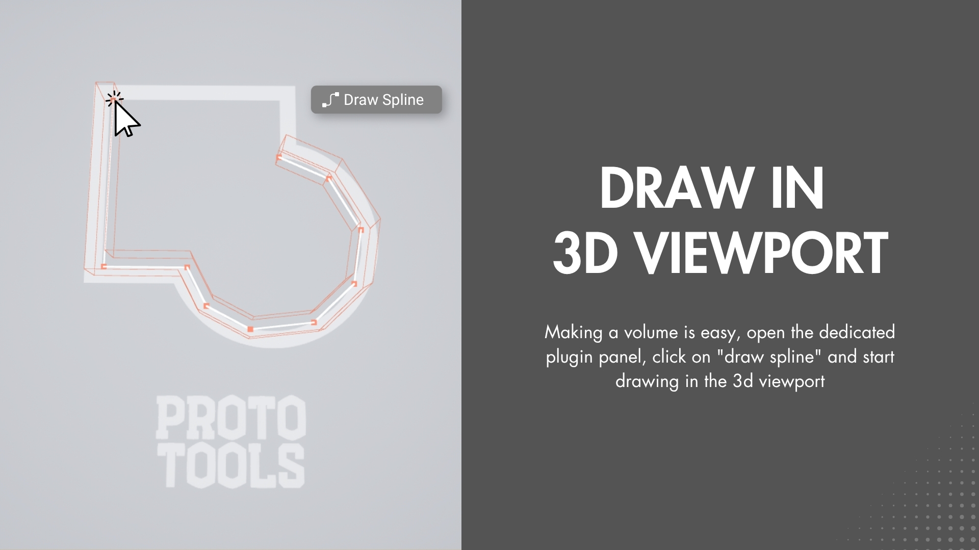 Drawing a spline volume in the Unreal viewport: the Draw Spline button active, points clicked along a curved path, and the volume previewing live around the line.